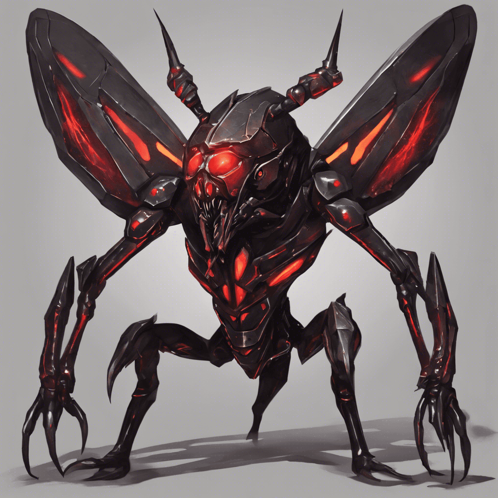 A sleek, insectoid creature with iridescent chitinous armor, four slender limbs ending in razor-sharp claws, and a pair of faceted eyes that glow with a menacing red light. The Zyglon Raider moves with an unnerving, skittering grace, making it a formidable opponent in the close quarters of a spaceship.