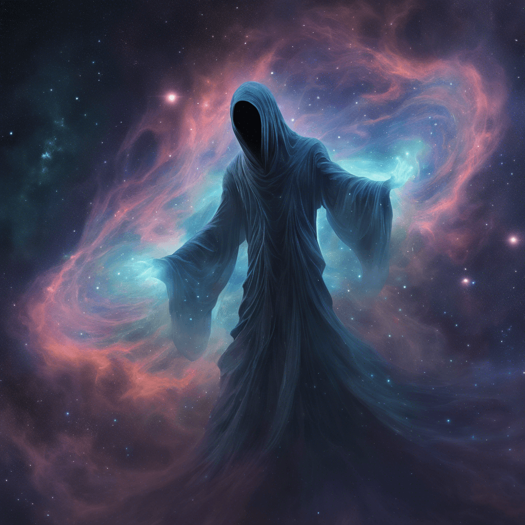 The Nebula Wraith is a spectral entity that drifts through the cosmos, its form constantly shifting and bending reality around it. It appears as a flickering apparition surrounded by swirling nebula gas, emitting an eerie glow that distorts space and time.