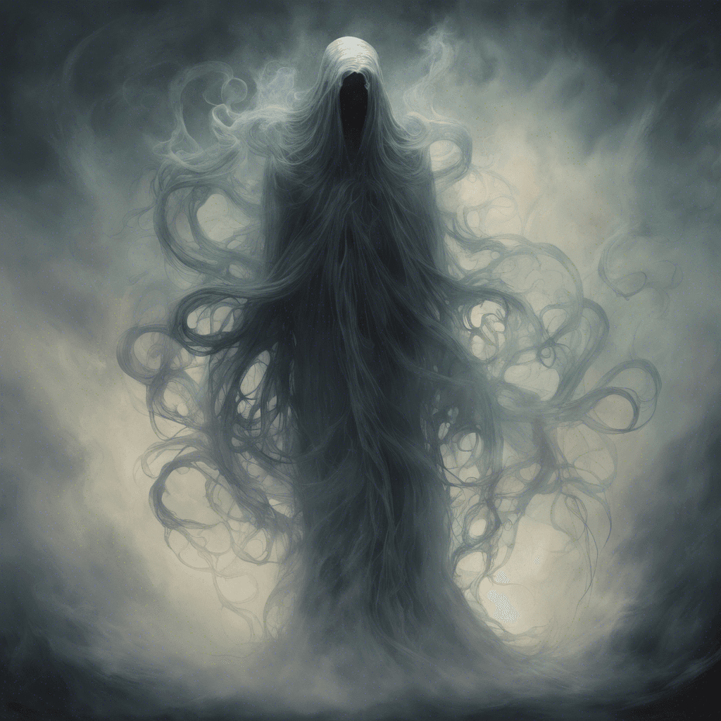 A ghastly spectral figure, ethereal and formless, tendrils of shadowy mist extending from its core like tendrils of smoke.