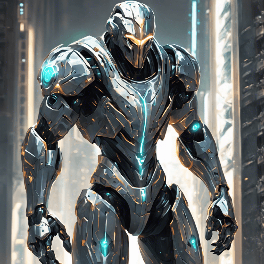 A sleek, humanoid figure coated in shining, impenetrable cyber armor. Its eyes glow with a fierce, calculating intelligence, and its movements are swift and precise, almost as if anticipating every move. The Cipher Sentinel is armed with advanced hacking tools and defensive mechanisms, making it a formidable opponent.