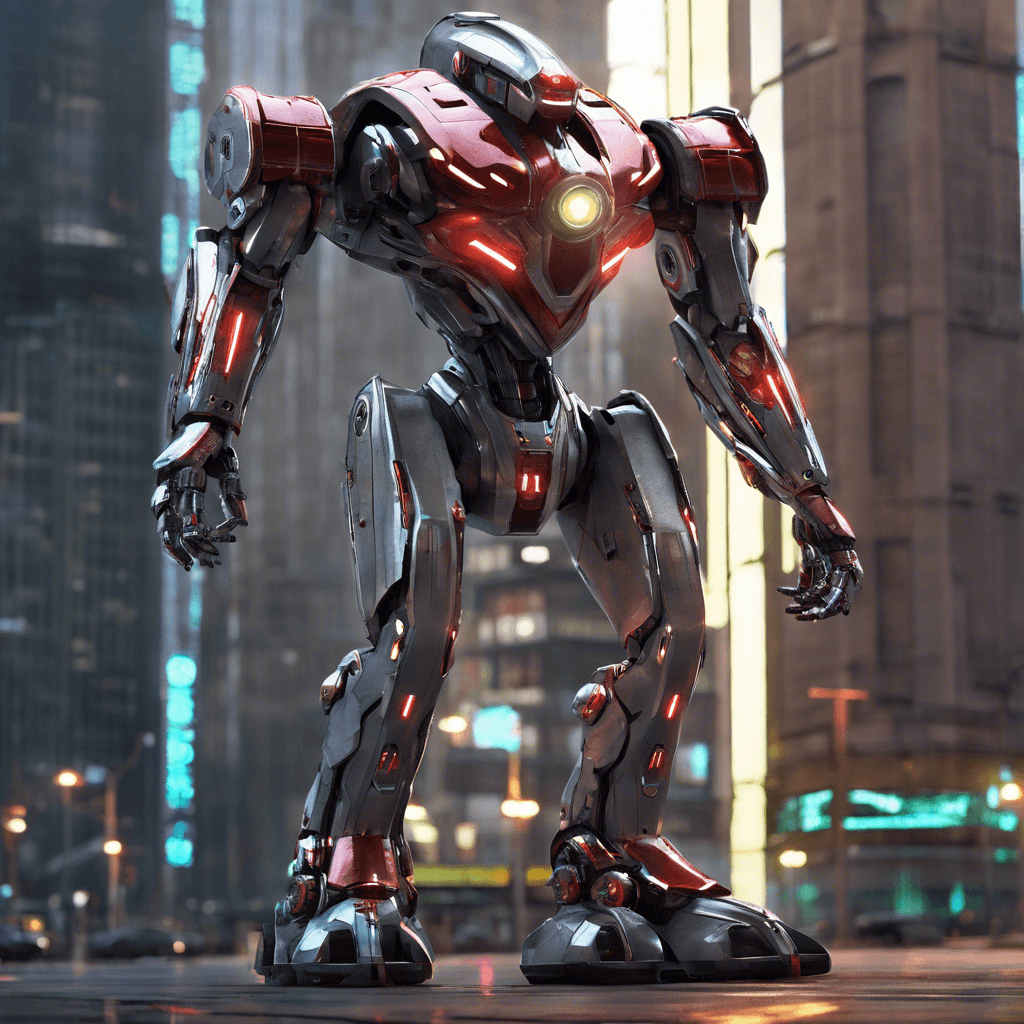 The Tech Sentinel is a towering robotic guardian, built with sleek, metallic armor adorned with glowing energy lines. Its eyes emit a piercing red light, scanning its surroundings with precision. It wields a retractable energy blade and has built-in defenses against technological attacks.