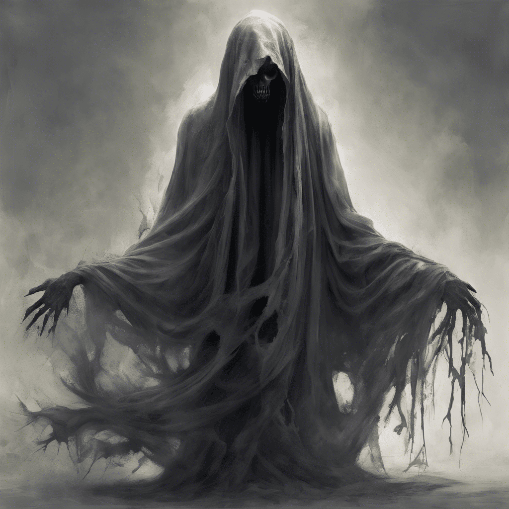 The Spectre of Despair is a ghostly figure draped in tattered robes, with hollow eyes that emit a chilling glow. Its whispers carry the weight of unending sorrow, filling the air with a sense of hopelessness and dread. Shadows seem to cling to its form, twisting and contorting in an otherworldly dance.