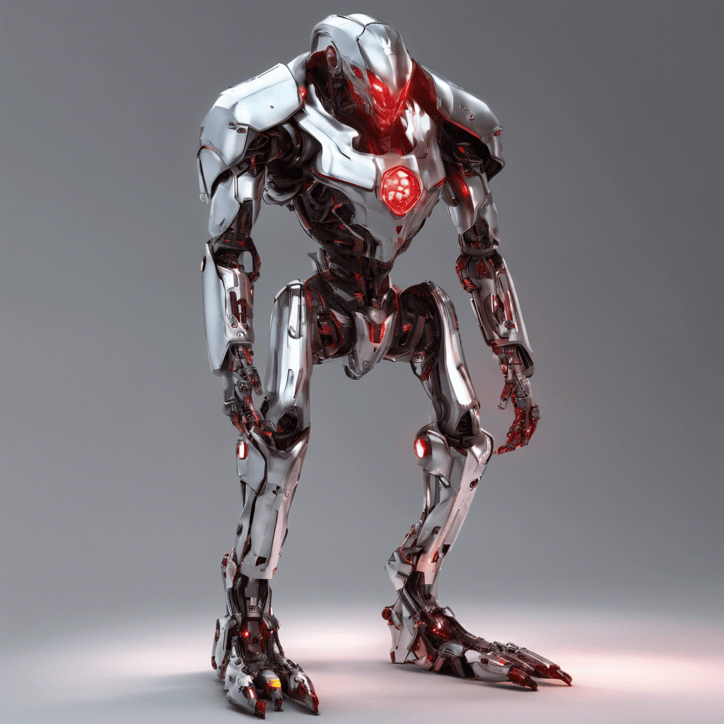 The Cybernetic Guardian is a towering mechanical humanoid with a sleek, silver exoskeleton. Its eyes glow menacingly with a red hue, and its limbs are augmented with powerful cybernetic enhancements. It moves with precision and agility, ready to strike at any intruders.