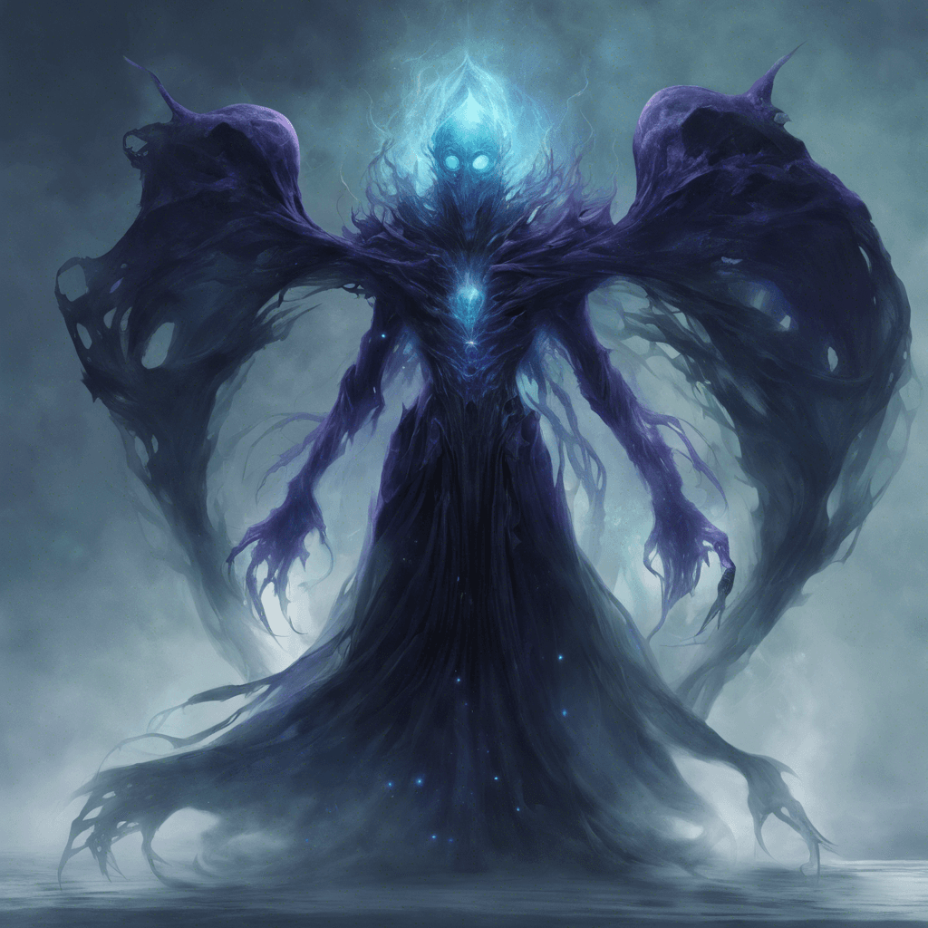 The Voidwalker is a shadowy entity from the depths of space, its form constantly shifting between solid and ethereal. It emits a chilling aura that freezes the very air around it, distorting reality with its presence.