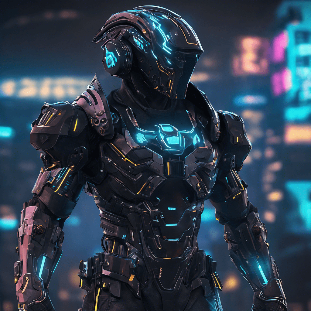 The Cipher Sentinel is a heavily augmented security enforcer employed by CyberCorp to protect its most valuable assets. Clad in sleek black cybernetic armor, it moves with precision and efficiency, its eyes glowing with augmented sight. Its body is adorned with various cybernetic enhancements, from retractable blades to energy shields.