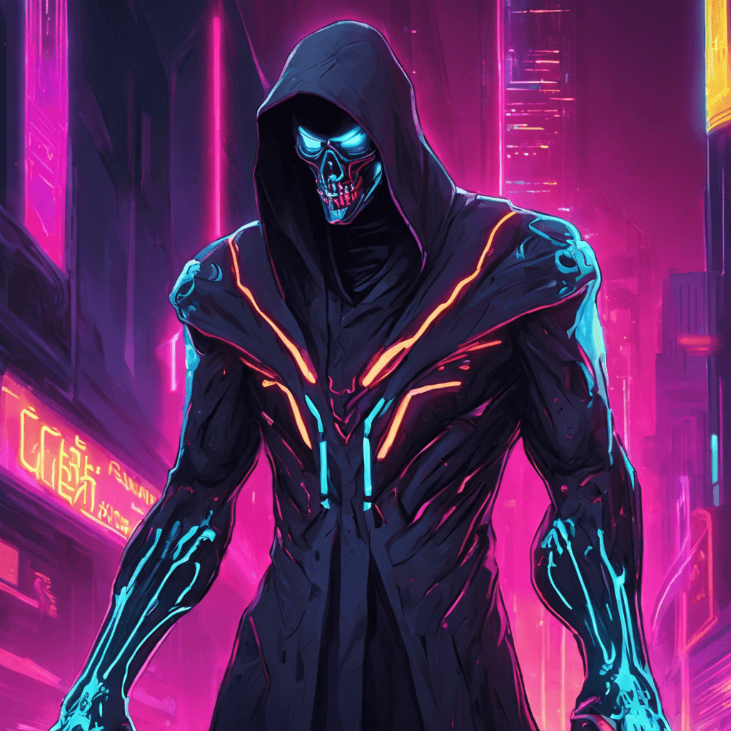 A tall, shadowy figure cloaked in flickering neon lights, the Neon Reaper moves with uncanny speed and agility. Its cybernetic enhancements give it the ability to phase in and out of reality, making it a formidable foe to face.