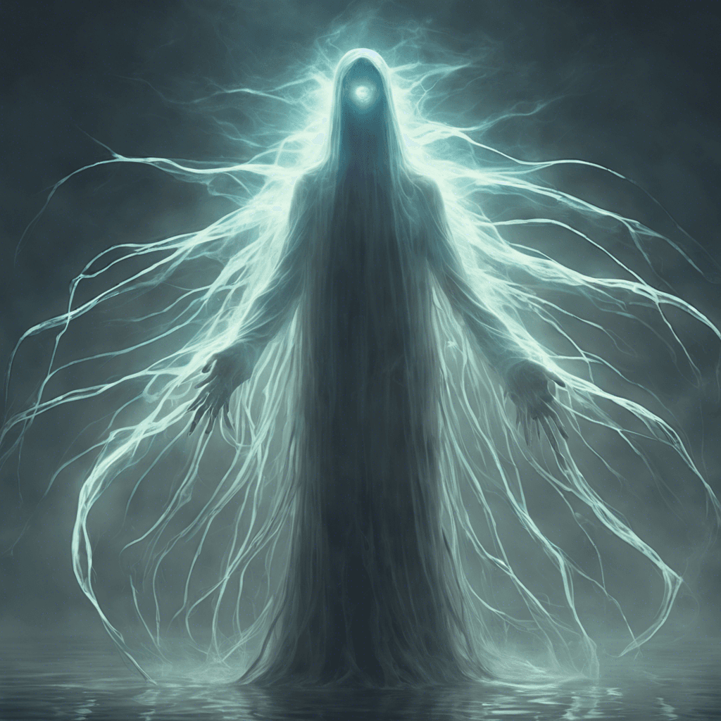 A ghostly figure emits a low pulsing glow. Its semi-transparent body shimmers with unknown energy, and it seems to swim through the very air around it. It has elongated limbs that end in sharp, ethereal blades.