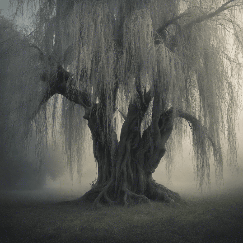 The Whispering Willow is a ghostly apparition that appears as a weeping willow tree with long, ethereal branches that seem to reach out and beckon to unsuspecting wanderers. Its presence is accompanied by eerie whispers that seem to come from nowhere and everywhere at once.