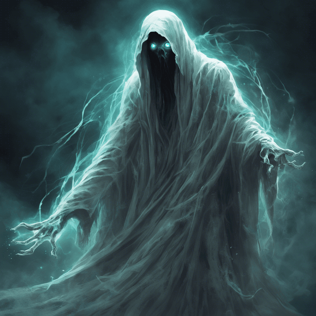 The Spectral Revenant is a ghostly figure clad in tattered robes, with ethereal wisps of energy swirling around its form. Its eyes glow with an otherworldly light, and a chill fills the air as it floats towards you, moaning with a haunting wail.