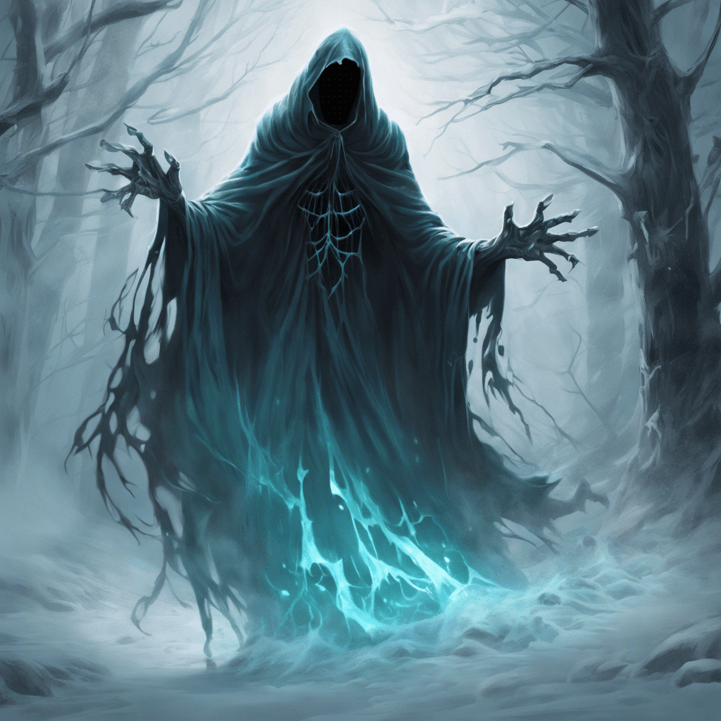 The Phantom Stalker is a ghostly entity that haunts the shadows, its form flickering and shifting as if not fully materialized. With eyes glowing with malevolent intent, it silently stalks its prey, leaving a trail of icy chill in its wake.