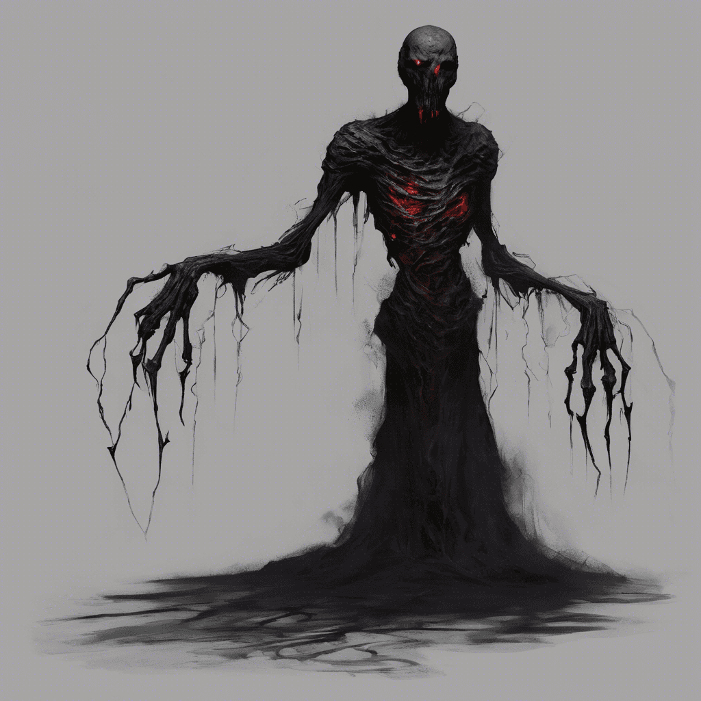 The Shadow Stalker is a semi-corporeal entity wrought from the darkest corners of the crypt. Its form is that of a humanoid figure, but it is entirely composed of writhing shadows that seem to absorb any light that falls upon it. Its eyes are two points of crimson light that burn with malevolence.