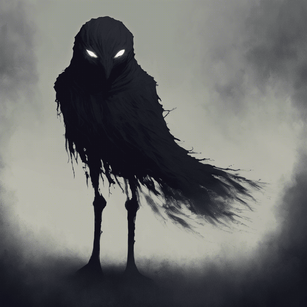 A dark, shadowy figure that moves silently through the darkness, its glowing eyes piercing through the gloom. Its body seems to flicker and distort, making it difficult to focus on. The air around it feels cold and sinister.