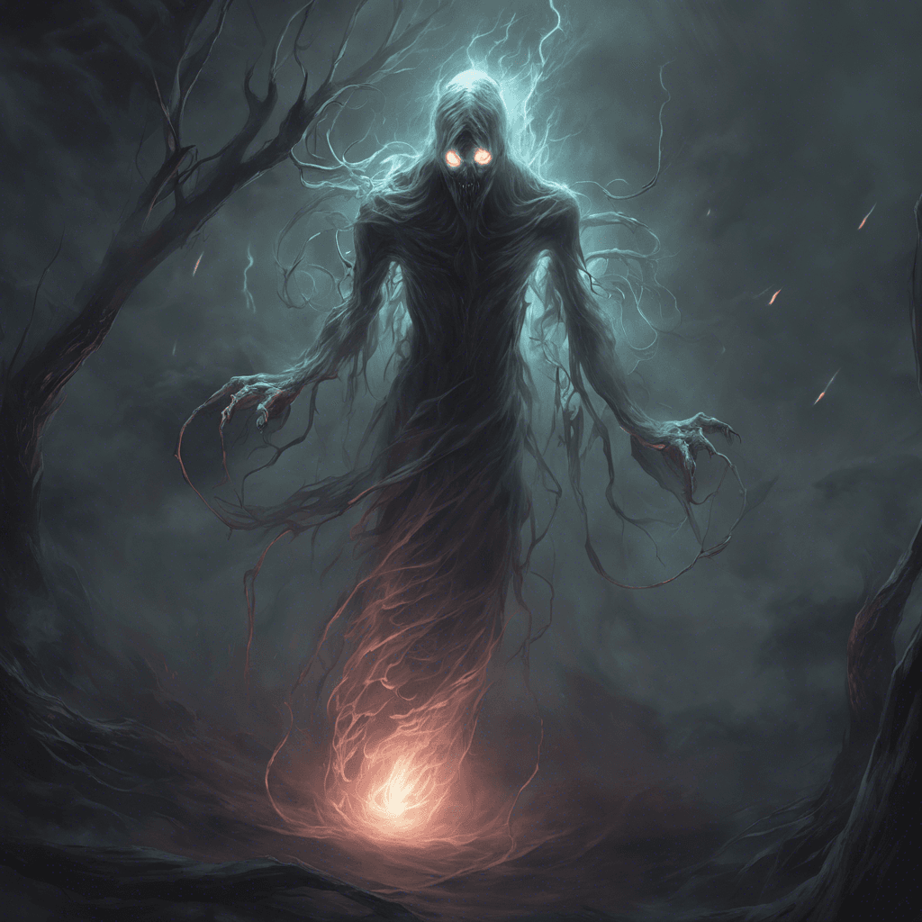 The Phantasmal Revenant is a spectral entity that appears as a twisted, ethereal figure with glowing eyes that pierce through the darkness. Its form seems to shift and contort, causing unease and fear in those who behold it. Wisps of shadowy energy trail behind it, leaving a chilling sensation in its wake.