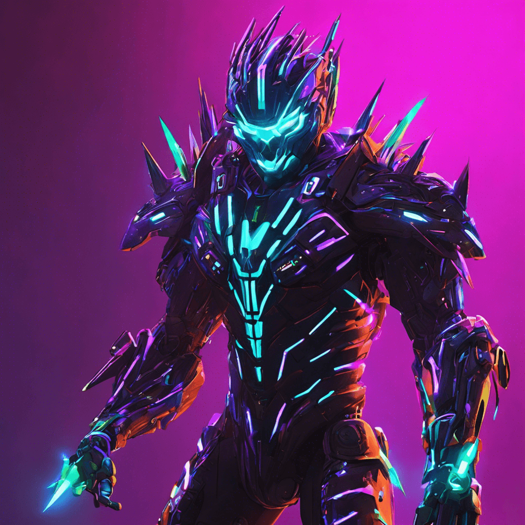 The Neon Shredder is a cybernetically-enhanced humanoid covered in razor-sharp metallic spikes and glowing neon lights. Its eyes are replaced with cybernetic sensors that scan the environment with precision. It moves with augmented speed and agility, ready to strike at any moment.