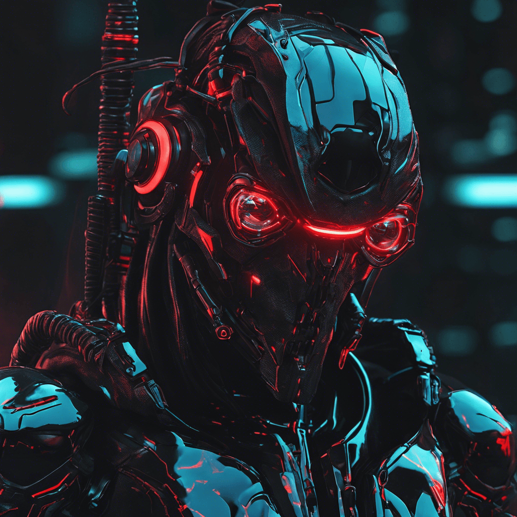 The Cybernetic Stalker is a humanoid figure covered in sleek, black armor with glowing red accents. Its eyes are replaced by cybernetic lenses, scanning the area for any intruders. It moves with quick and precise movements, ready to strike at a moment's notice.