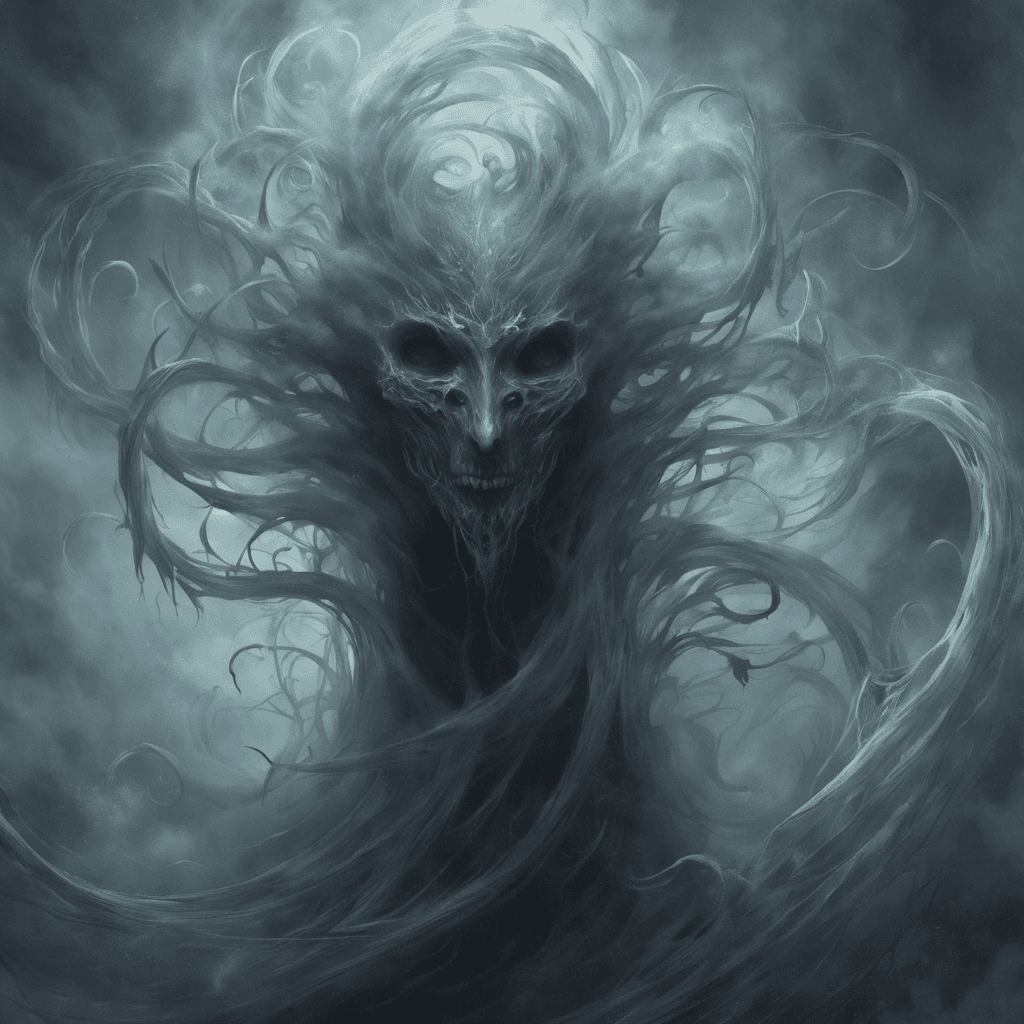 A swirling mist coalesces into a translucent figure, its hollow eyes glowing with malevolence. Tendrils of shadow extend from its form, reaching out like the arms of the dead.