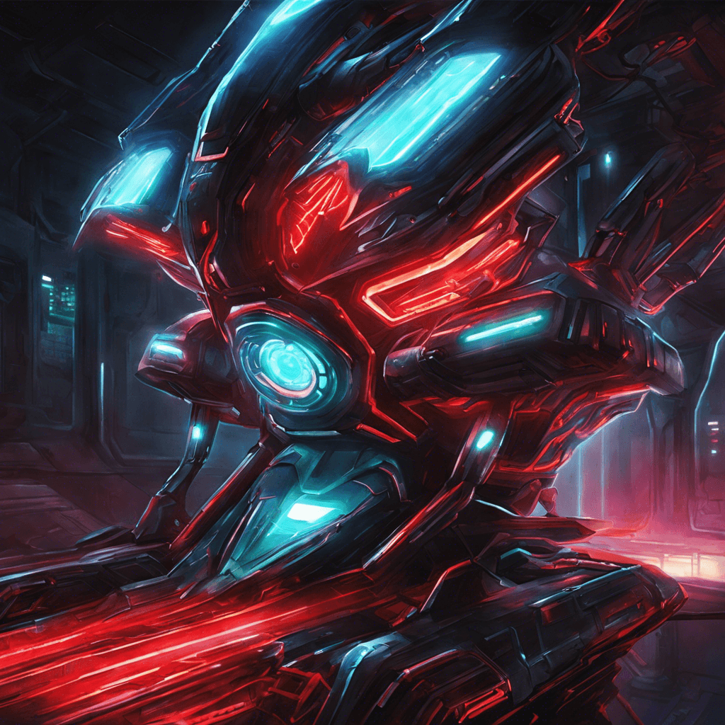 The Xenon Blight is a robotic entity covered in pulsating neon lights, emitting a low hum that reverberates throughout the spaceship. Its body is sleek and angular, with sharp appendages that move effortlessly through the air. Its eyes glow with a sinister red light, scanning for its next target.