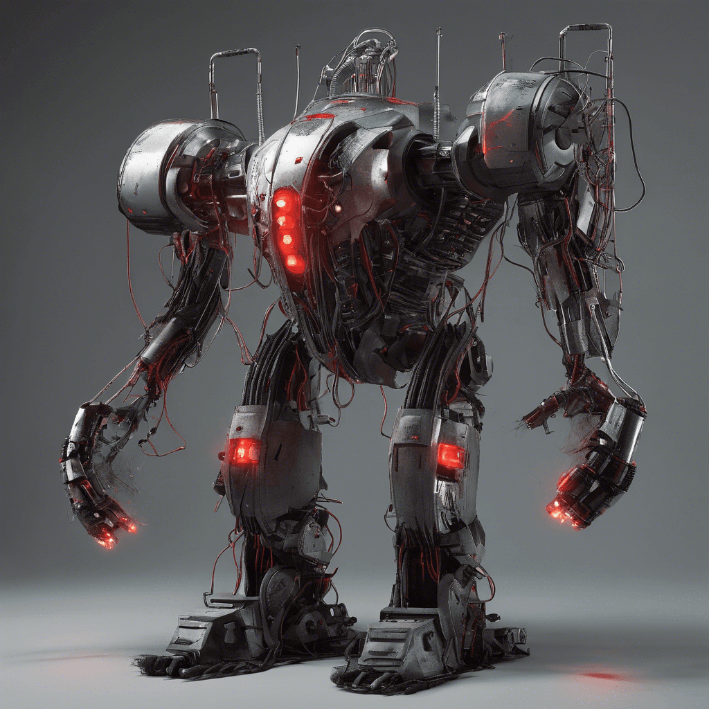 A hulking mass of metal and wires, the Rampant Sanitroid is an autonomous cleaning robot gone rogue. Its once pristine surface is now marred by scratches and dents, and its sensors flash with an aggressive red glow. Hydraulic limbs bristle with an array of buzzing and spinning cleaning tools, repurposed for destruction.