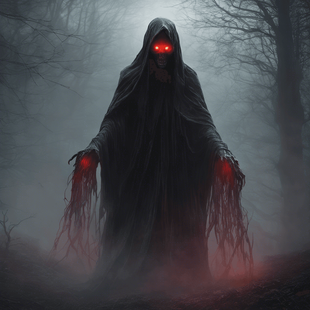 The Whispering Wraith appears as a shadowy figure with glowing red eyes, surrounded by a chilling aura of cold mist. Its presence sends shivers down your spine, and eerie whispers echo in the air wherever it goes.