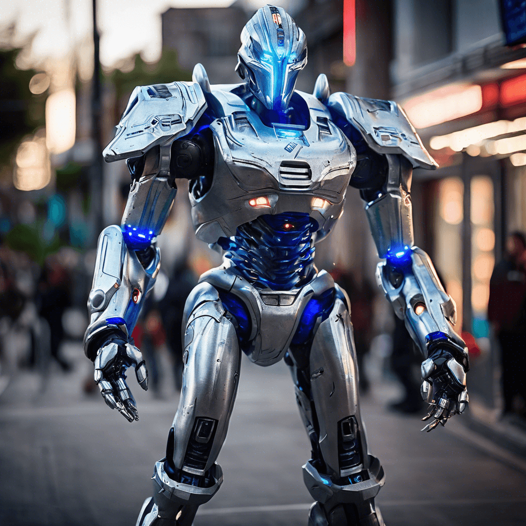 The Xenon Sentinel is a towering robotic guardian, plated in gleaming silver armor with glowing blue energy coursing through its circuits. It wields a massive plasma cannon on one arm and moves with surprising speed and precision, ready to defend its territory at all costs.