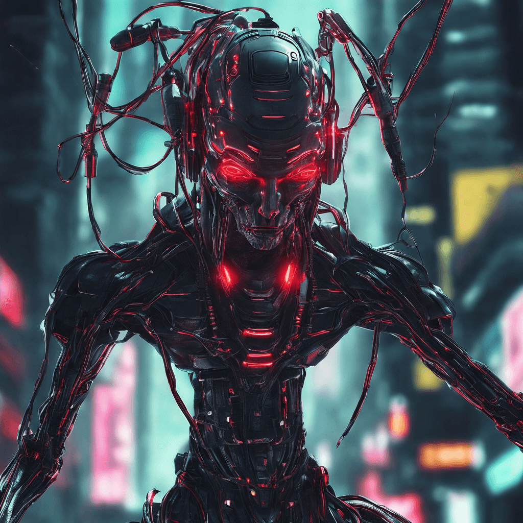 The Hackulus Cybernetica is a menacing cybernetic entity, its body a blend of sleek metal and pulsating wires. Its glowing red eyes scan the area, constantly analyzing and processing data. It moves with uncanny speed and precision, ready to unleash its cyber warfare skills on any intruders.