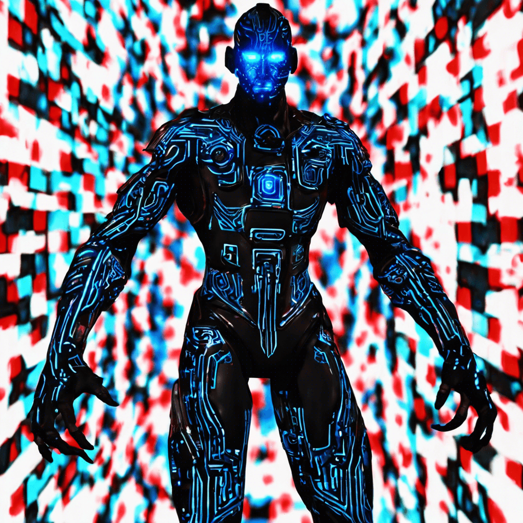 The Xenon Shadow is a sleek, black humanoid figure covered in glowing neon blue circuit patterns. Its eyes emit a piercing red light, and its movements are unnaturally fast and precise.