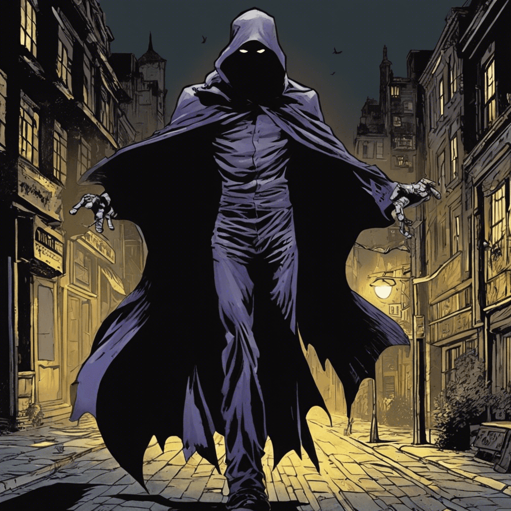 The Night Phantom is a notorious villain in the city, cloaked in darkness and wielding shadowy powers. His eyes glow with an eerie light, and his whispers can send shivers down the spine of anyone who hears them. He moves silently through the night, striking fear into the hearts of those who cross his path.