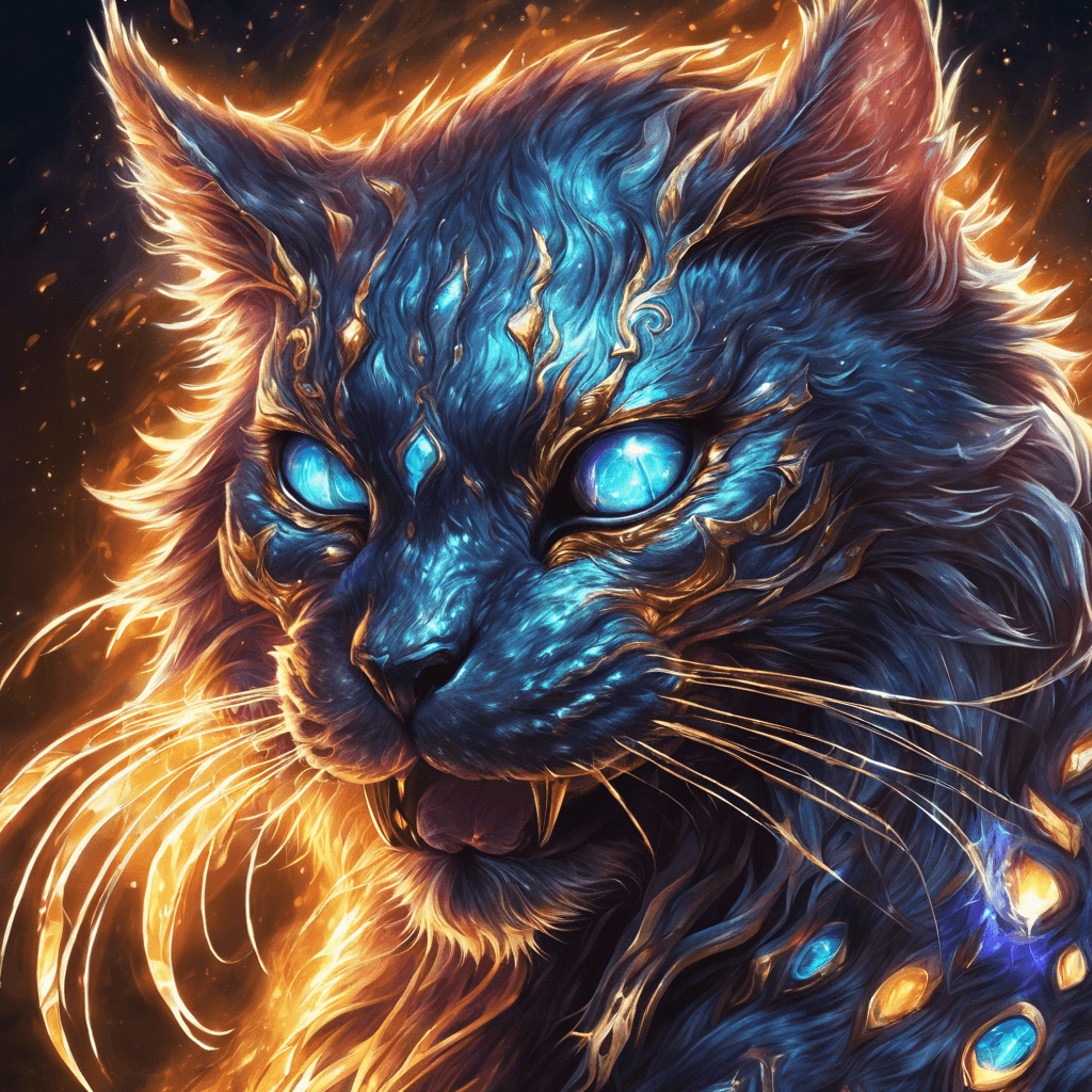 An imposing feline creature enveloped in shimmering energy field. It has metallic claws and eyes glowing with temporal fire.