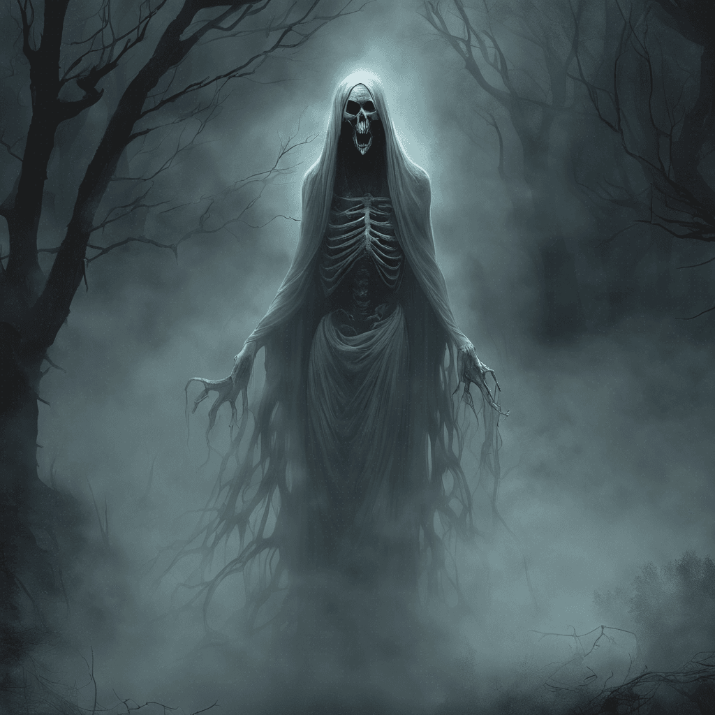 The Phantom Banshee is a spectral entity shrouded in mist and darkness, emitting a haunting wail that chills the bones of those who hear it. Its glowing eyes pierce through the fog, filling its surroundings with an eerie aura of despair and dread.