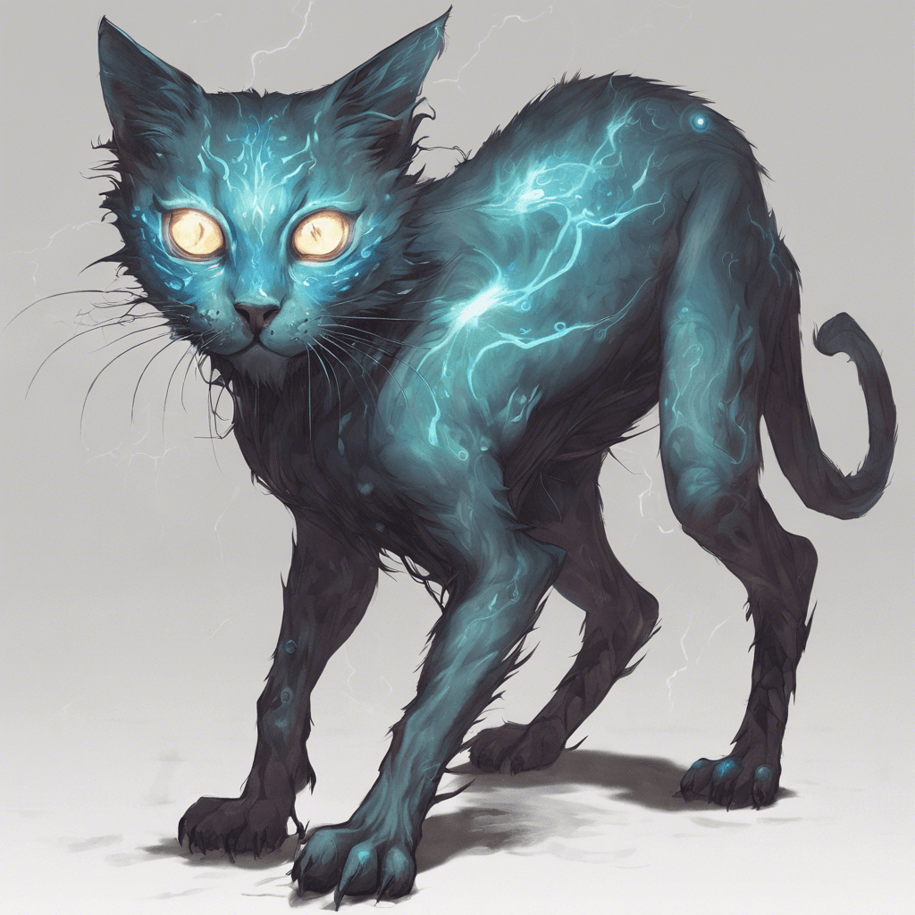 A six-legged, feline-like creature with a shimmering, translucent body and glowing eyes. Its movements leave a trail of ephemeral mist, as if it's phasing in and out of reality.