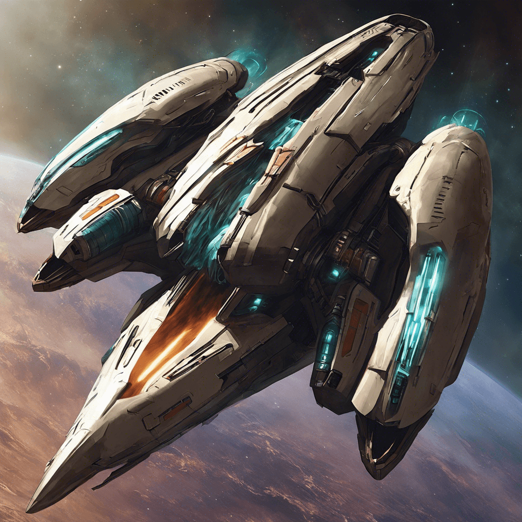 The Xenonite Interceptor is a sleek, metallic spacecraft bristling with advanced weaponry. Its hull shimmers with an otherworldly energy, and its engines hum with power as it moves with incredible speed through the void of space.