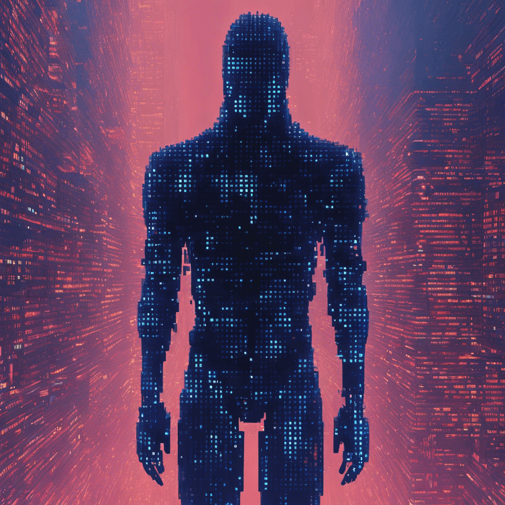 A shape-shifting mass of digital code and static, the Specter appears as a humanoid shape composed of flickering data and corrupted pixels. With eyes that glow like the blue screen of death, it floats ominously, surrounded by a haze of dissonant binary noise, its form ever-changing and glitching in the neon-soaked shadows of the city.