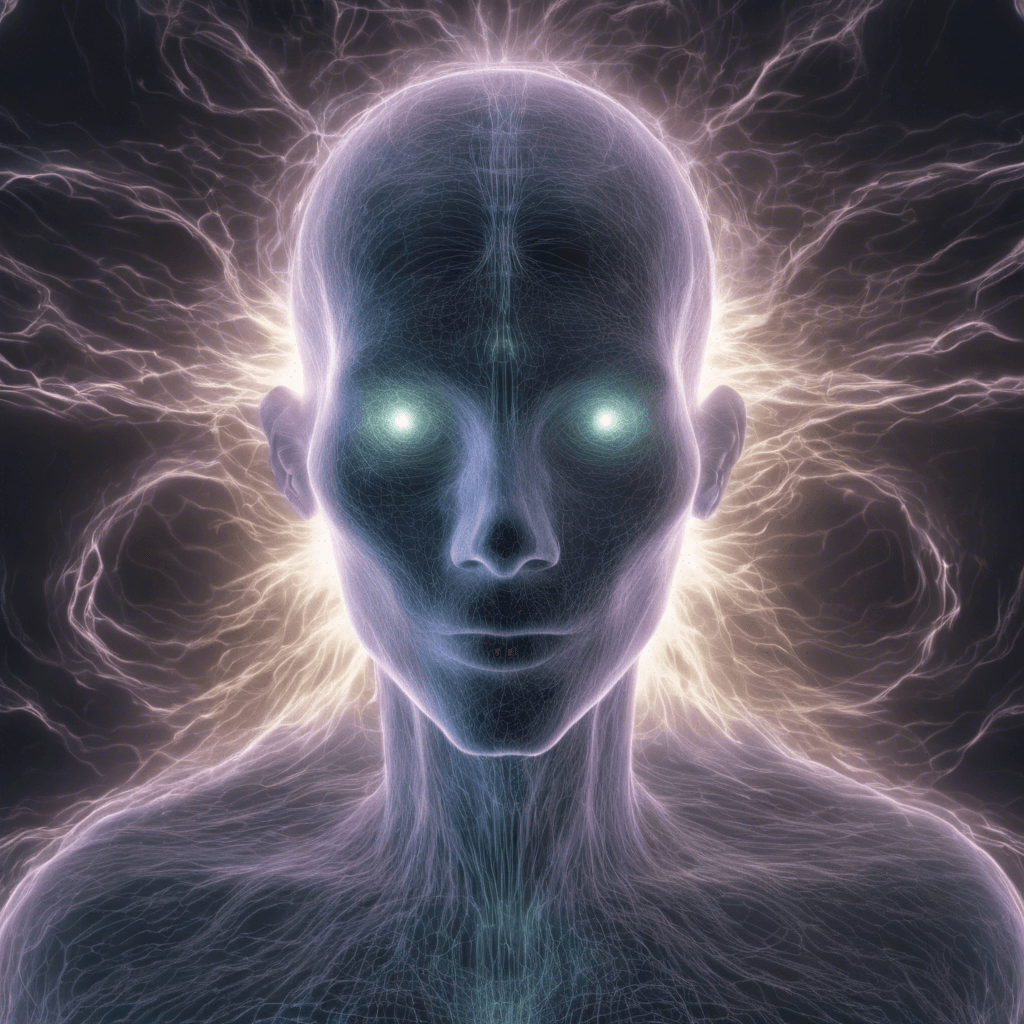 A floating entity surrounded by a shimmering electromagnetic field, giving it a ghostly aura. It has no definitive shape, but pulses with light and dark energy.