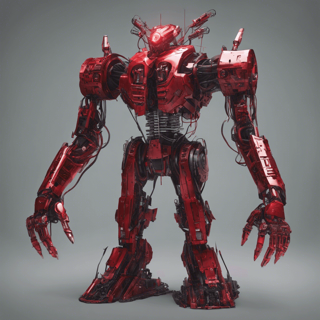 A towering figure of metal and menacing red optic sensors, with arms that morph into various hacking tools and deadly weapons. It has a humanoid shape, but its movements are unnaturally precise and mechanical.