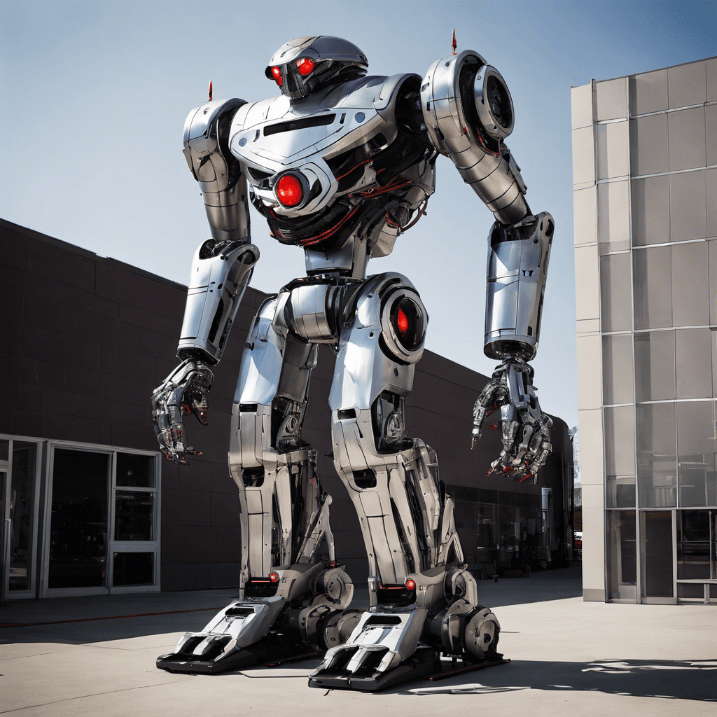 The Mechanical Sentinel is a towering robot, standing at 10 feet tall. Its body is made of sleek, silver metal, with glowing red eyes that scan its surroundings with precision. It moves with swift, mechanical fluidity, armed with laser cannons on each arm.