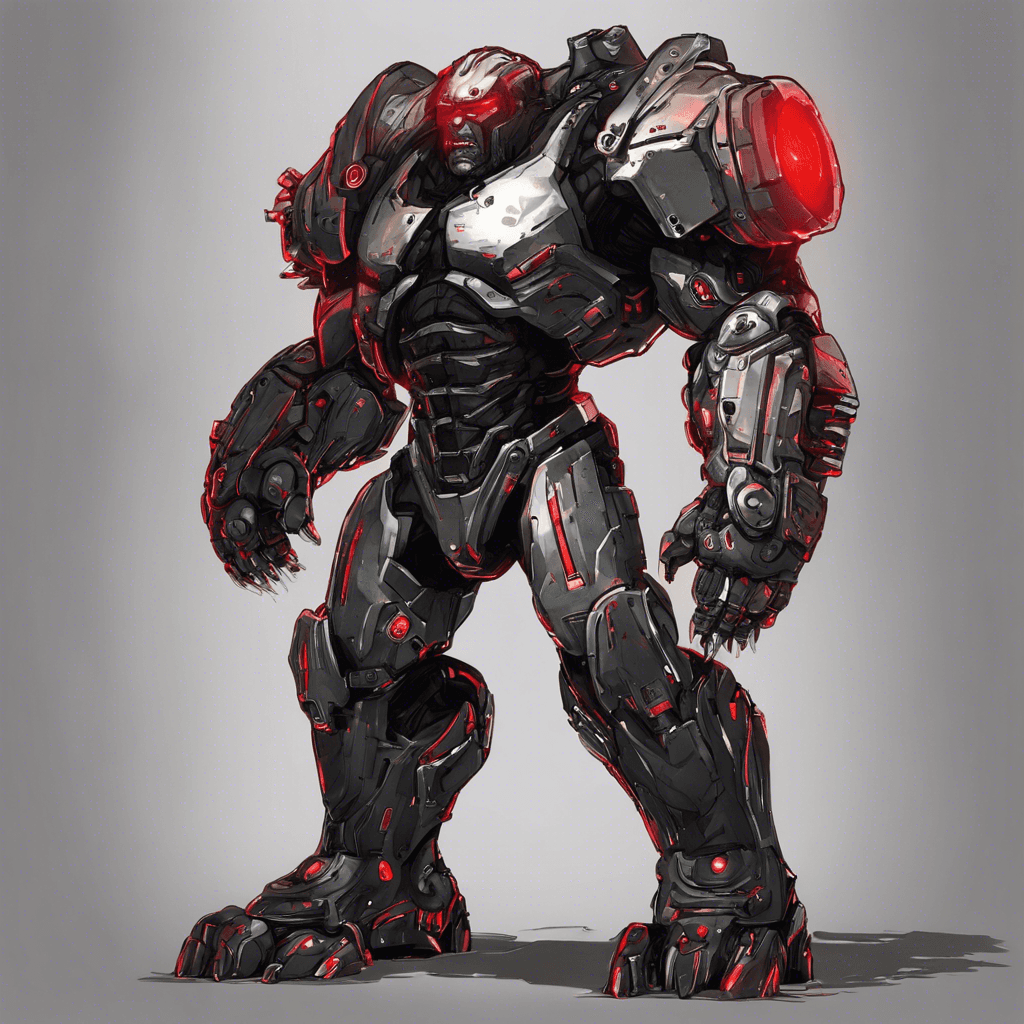 The Cybernetic Enforcer is a hulking figure clad in heavy, armor-like cybernetic enhancements. Its eyes glow with a menacing red light, and its movements are precise and calculated. It wields advanced cybernetic weapons integrated into its mechanical arms, ready to take down any intruders in the neon-lit dystopia.