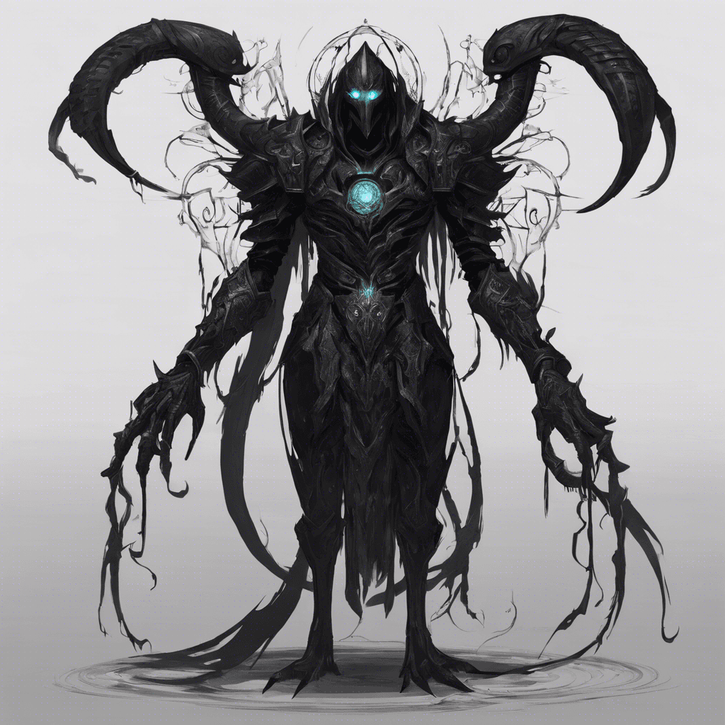 The Void Sentinel is a towering figure clad in dark, shadowy armor, adorned with strange symbols that seem to shift and writhe. Its eyes glow with a cold, otherworldly light, and tendrils of darkness surround its form, reaching out hungrily.