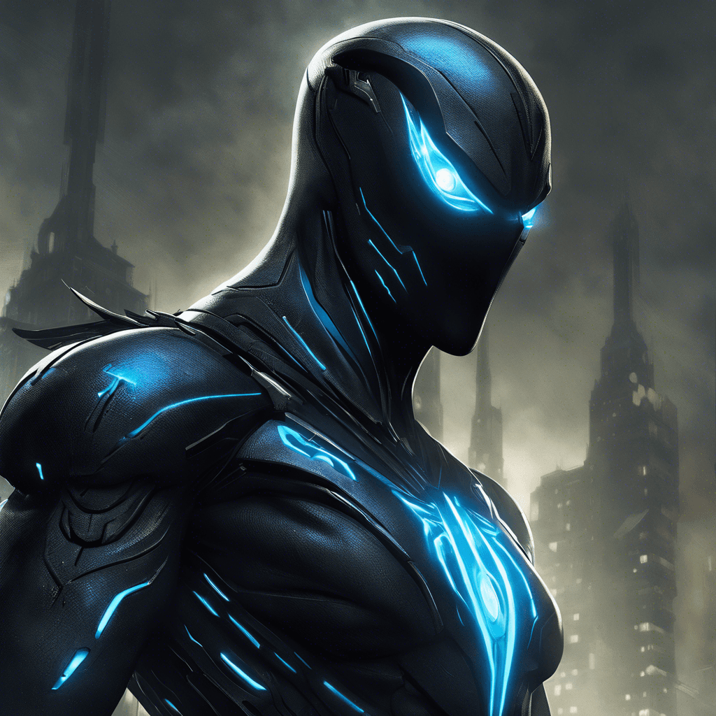 The Spectre is a shadowy figure clad in a sleek, black armored suit with glowing blue accents. Its cybernetic enhancements make it move with unparalleled speed and agility, disappearing and reappearing in the blink of an eye. Its eerie blue eyes seem to pierce through the darkness, signaling danger to anyone who crosses its path.