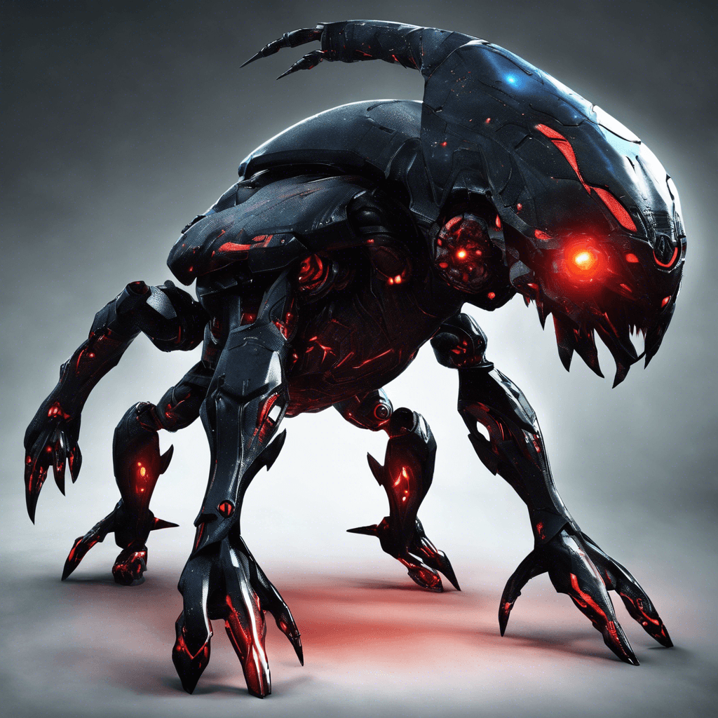 The Xenon Shadowcrawler is a sleek, robotic creature with shimmering metallic scales that blend seamlessly into the darkness of space. Its glowing red eyes pierce through the blackness, giving it an eerie and otherworldly appearance. The Shadowcrawler moves with unnatural speed and agility, ready to strike at unsuspecting prey.