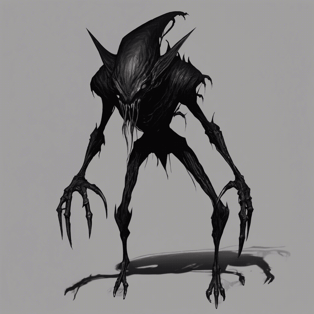 The Nebulon Shadow Assassin is a stealthy alien creature from the darkest corners of space. It is tall and slender, with pitch-black skin that seems to absorb all light around it. Its eyes glimmer with a predatory intelligence, allowing it to move unseen through the shadows. Armed with razor-sharp claws and the ability to phase through solid matter, it is a formidable foe.