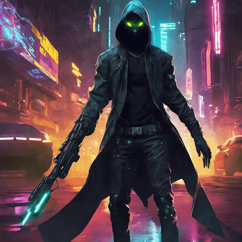 The ShadowNet Assassin is a sleek and deadly figure, cloaked in shadows and equipped with advanced cybernetic enhancements. Their cybernetic eyes glow with a cold, calculating light, scanning their surroundings for any sign of their target. Their movements are swift and precise, making them a formidable opponent in the neon-lit streets of the cyberpunk city.