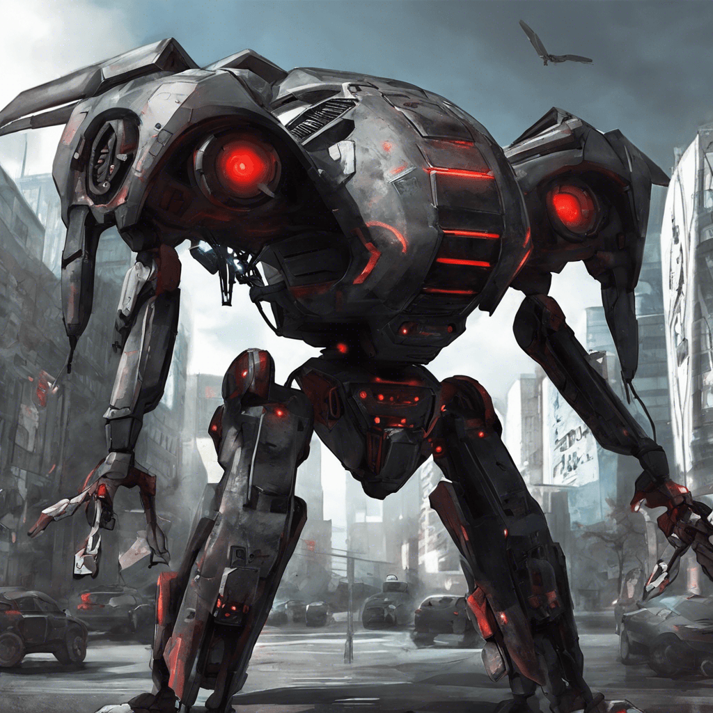 The Nexus Sentinel is a heavily augmented security drone, standing tall with multiple limbs ending in deadly weaponry. Its body is a mix of metal and synth-flesh, with glowing red eyes scanning the area for intruders. It moves swiftly and silently, ready to eliminate any threats to the Arasaka Corporation.