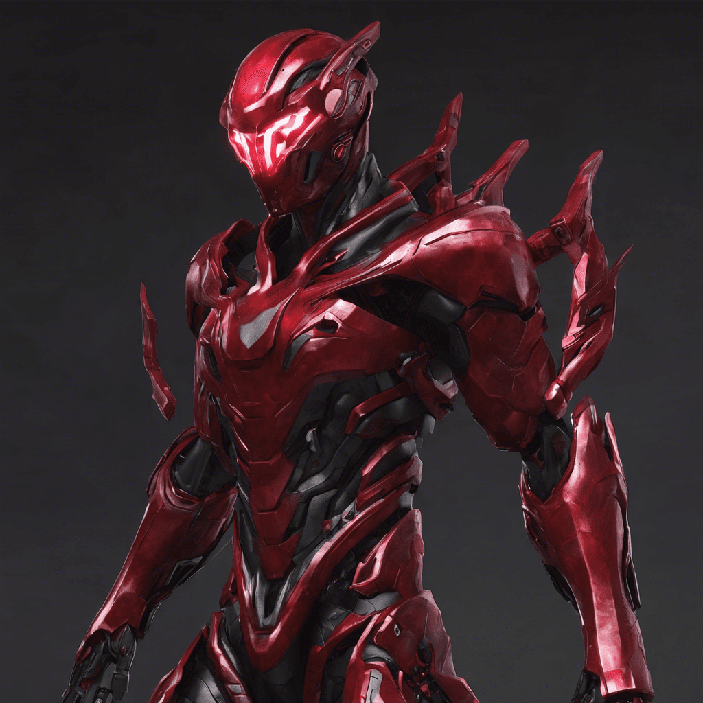 The Crimson Cyber-Wraith is a humanoid figure clad in sleek, crimson cybernetic armor that emits a faint red glow. Its eyes are replaced with menacing red LEDs that scan its surroundings with precision. Its cybernetic enhancements grant it enhanced agility and strength, making it a formidable opponent in close combat.