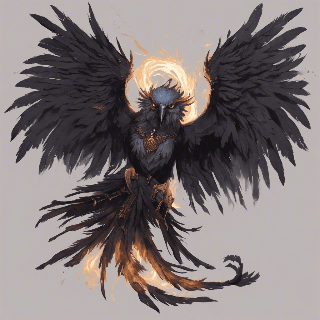 A malevolent harpy with ink-black feathers, eyes glowing like embers, and razor-sharp talons clashing with the tidbits of scrolls and pages entangled in her wings.