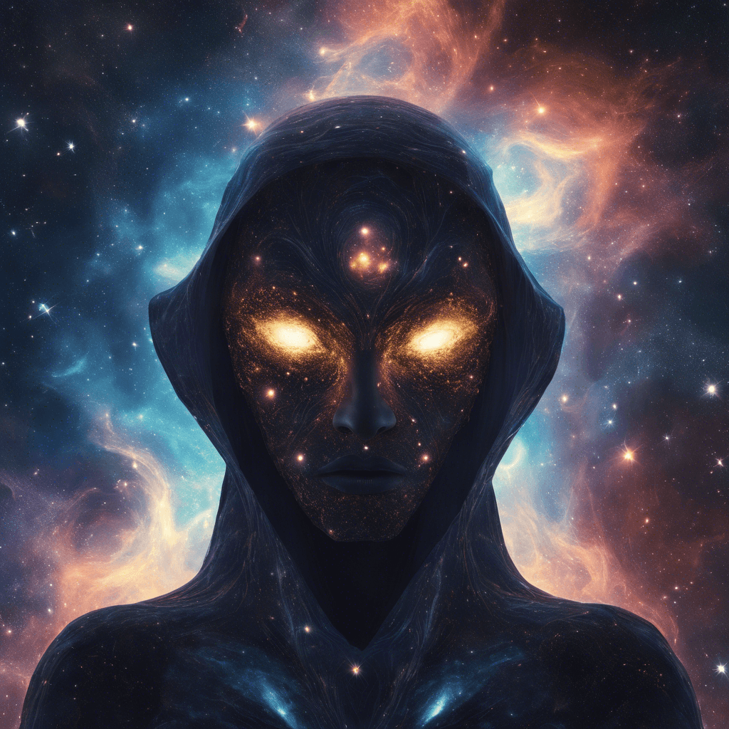 A swirling mass of shadows and stardust, forming a vaguely humanoid shape, the Nebula Phantom's eyes glow with celestial energy.