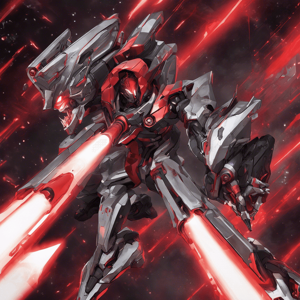 A sleek mechanical enforcer, its metallic sheen camouflages with the cosmos. Sinister red scanning lights pierce through the void as it moves with predatory precision. It’s equipped with visible retractable arms, each ending in various tools and weaponry.