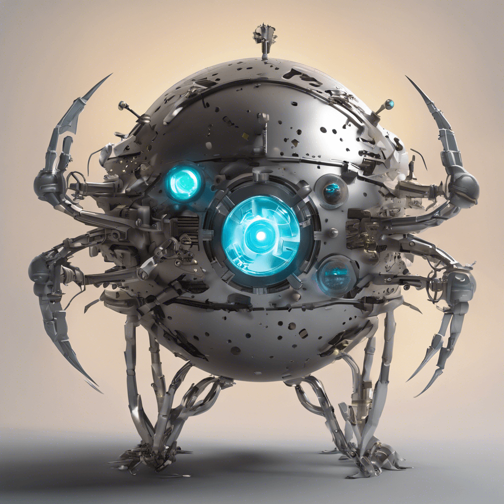 A hovering orb of metal with a cold, luminescent eye, and multiple arms tipped with various tools and weapons, including a laser cutter and a plasma torch.