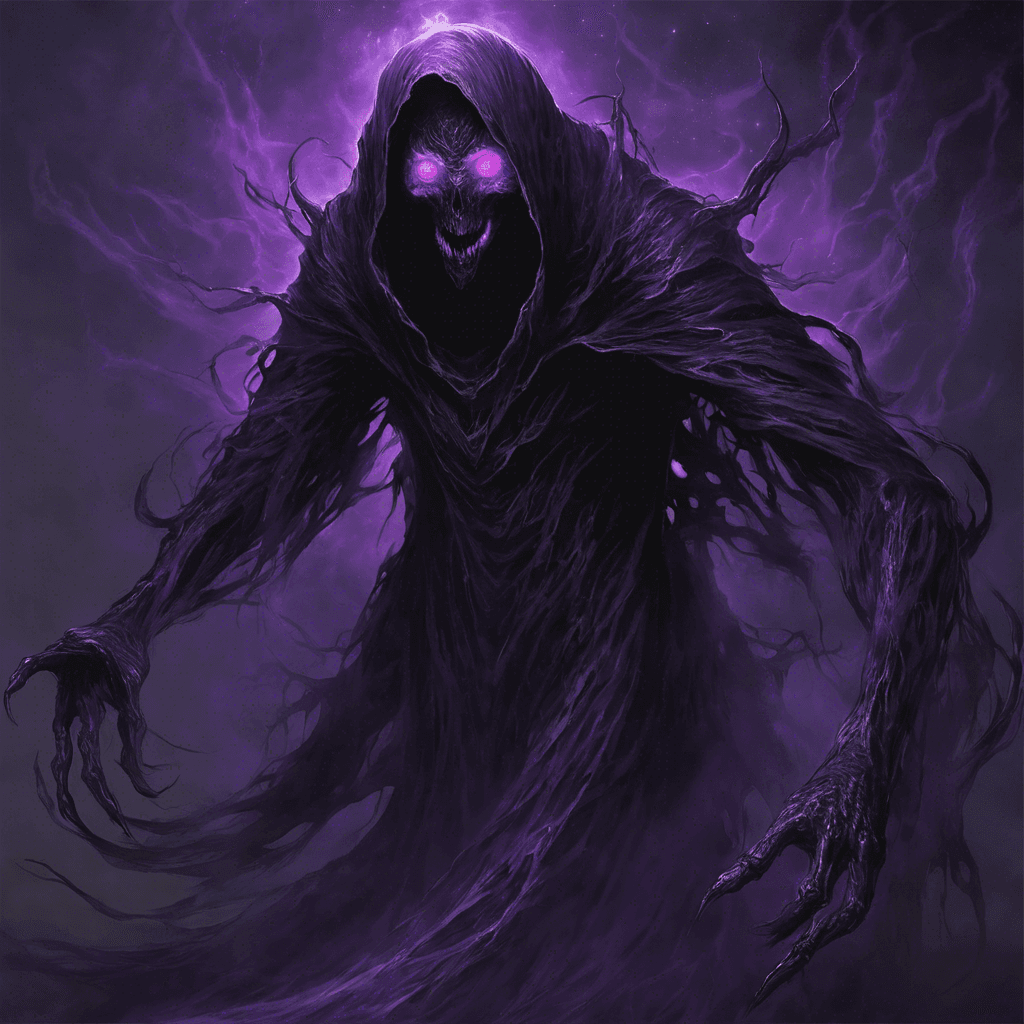 The Void Wraith is a sinister entity born from the depths of the void itself. It appears as a shadowy figure with glowing purple eyes that seem to pierce through the darkness of space. Its form is ever-changing, shifting and contorting as if it exists in a state of perpetual flux.