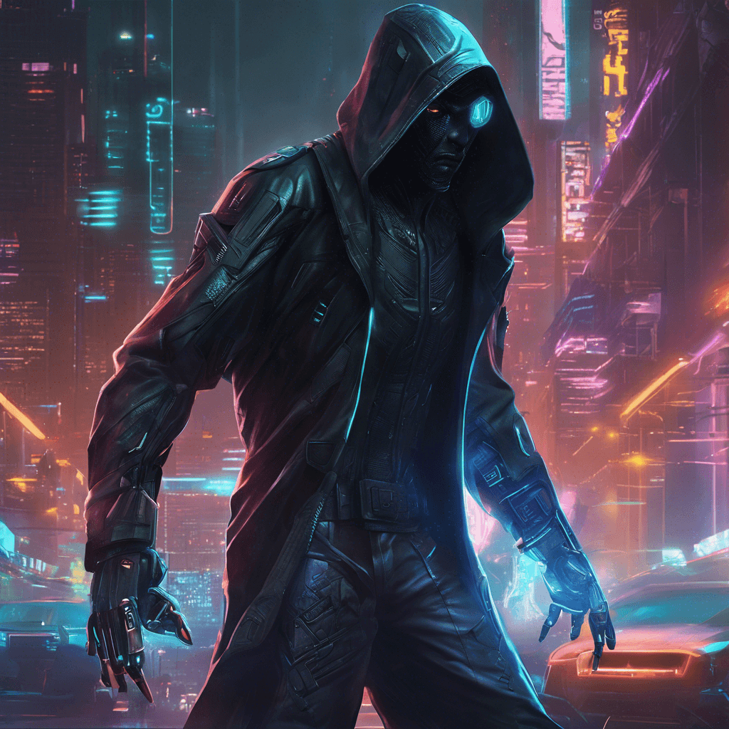 The Cyber Saboteur is a sleek and agile figure cloaked in shadow, their cybernetic enhancements gleaming in the dim neon lights of the city. They move with a stealth and precision that hints at years of training and experience in infiltration and sabotage. Their eyes flicker with a cold intelligence, calculating every move with ruthless efficiency.