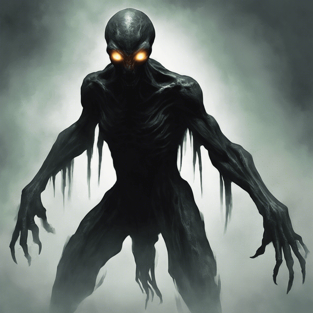 The Spectral Shadow is a stealthy alien creature with an ethereal presence, appearing as a dark, shadowy figure with glowing eyes. It can phase in and out of visibility, making it a formidable opponent in combat.